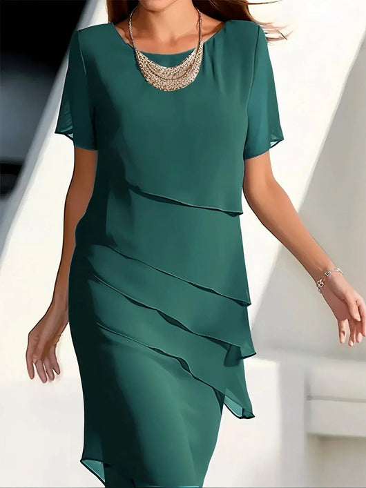Amelie | Damen Elegantes Chiffon Cocktailkleid Gestufte Lagen Rundhals