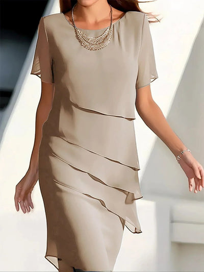 Amelie | Damen Elegantes Chiffon Cocktailkleid Gestufte Lagen Rundhals
