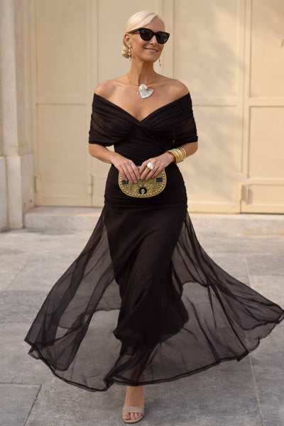Clara | Damen Elegantes Cocktailkleid Maxi V-Ausschnitt Chiffon Festkleid