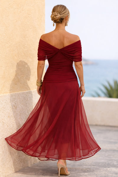 Clara | Damen Elegantes Cocktailkleid Maxi V-Ausschnitt Chiffon Festkleid