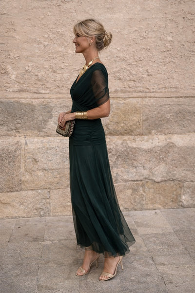 Clara | Damen Elegantes Cocktailkleid Maxi V-Ausschnitt Chiffon Festkleid
