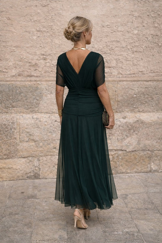Clara | Damen Elegantes Cocktailkleid Maxi V-Ausschnitt Chiffon Festkleid