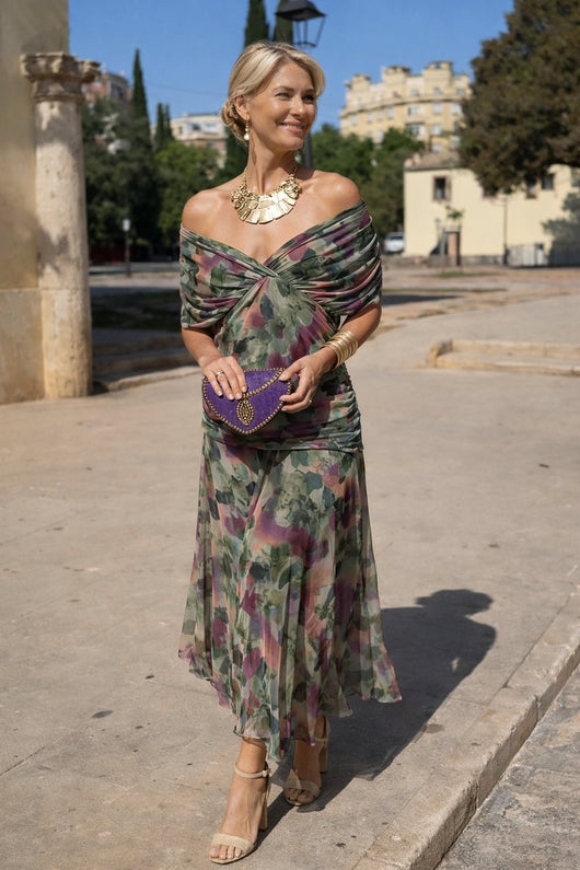 Clara | Damen Elegantes Cocktailkleid Maxi V-Ausschnitt Chiffon Festkleid