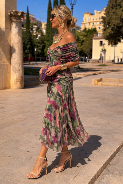 Clara | Damen Elegantes Cocktailkleid Maxi V-Ausschnitt Chiffon Festkleid