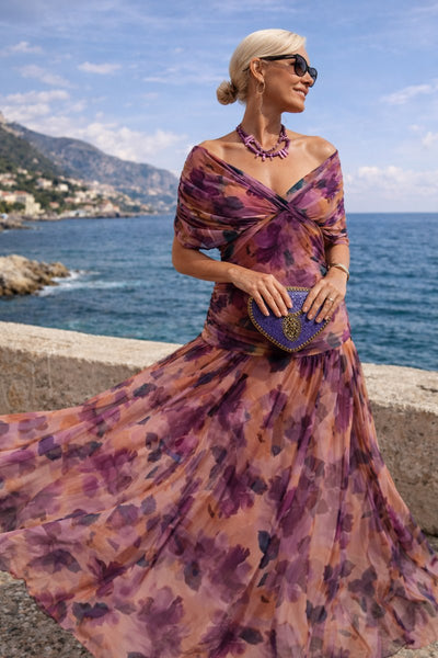 Clara | Damen Elegantes Cocktailkleid Maxi V-Ausschnitt Chiffon Festkleid