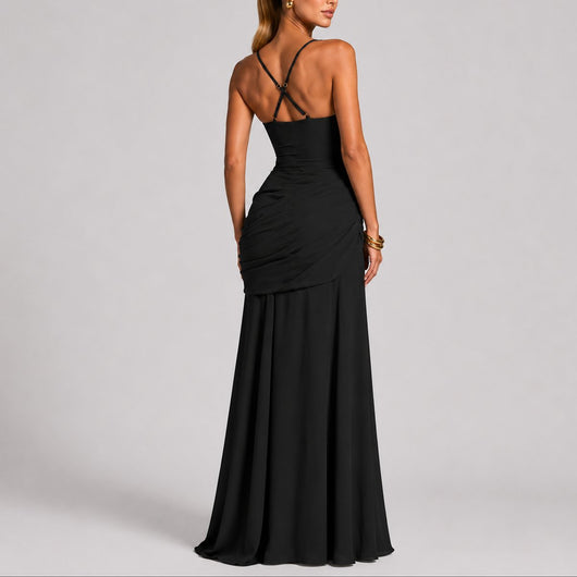 Johanna | Damen Elegantes Gerafftes Maxi Hochzeitskleid Abendkleid Quadratausschnitt