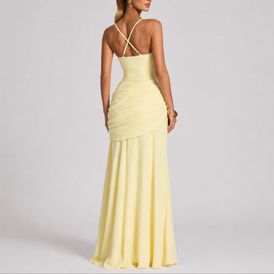 Johanna | Damen Elegantes Gerafftes Maxi Hochzeitskleid Abendkleid Quadratausschnitt