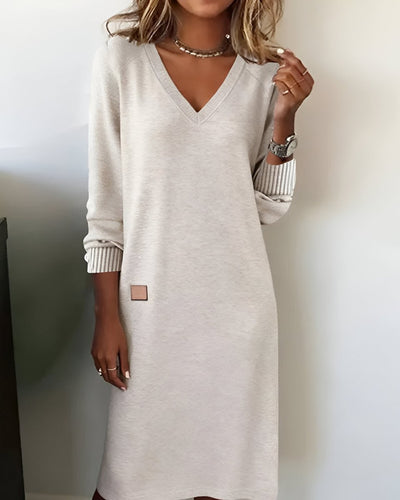 Mia | Damen Elegantes Langarm Midi-Kleid V-Ausschnitt Festliche Kleider