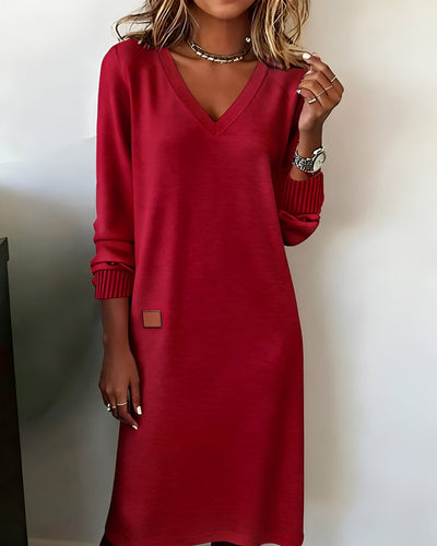 Mia | Damen Elegantes Langarm Midi-Kleid V-Ausschnitt Festliche Kleider