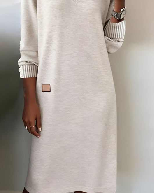 Mia | Damen Elegantes Langarm Midi-Kleid V-Ausschnitt Festliche Kleider