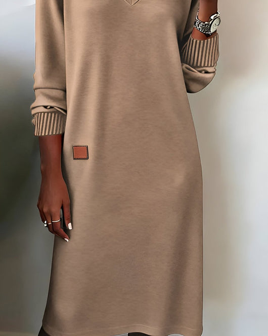 Mia | Damen Elegantes Langarm Midi-Kleid V-Ausschnitt Festliche Kleider