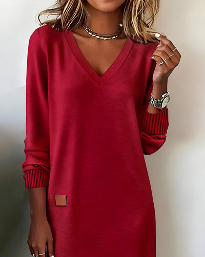 Mia | Damen Elegantes Langarm Midi-Kleid V-Ausschnitt Festliche Kleider