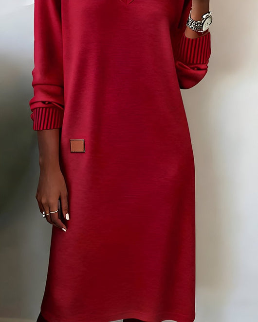 Mia | Damen Elegantes Langarm Midi-Kleid V-Ausschnitt Festliche Kleider