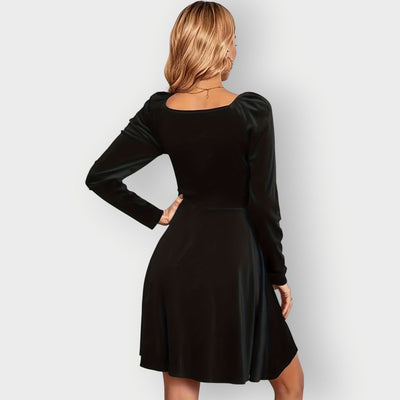 Mia | Damen Elegantes Samtkleid mit V-Ausschnitt Festliches Skater-Abendkleid