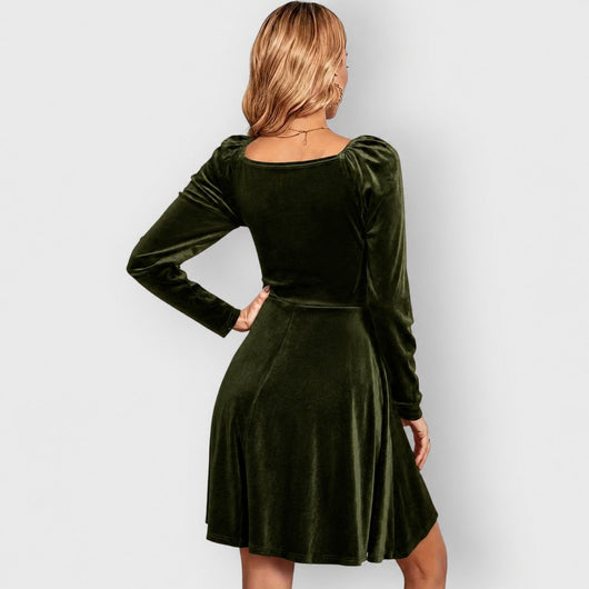 Mia | Damen Elegantes Samtkleid mit V-Ausschnitt Festliches Skater-Abendkleid