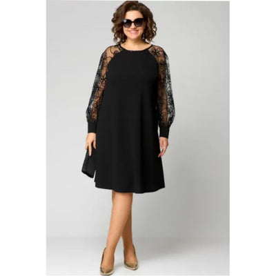Lena | Damen Elegantes Spitzenärmel Knielanges Formal Dress A-Linie