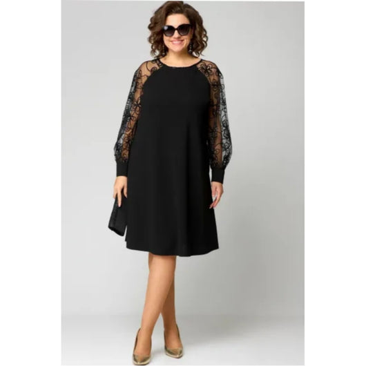 Lena | Damen Elegantes Spitzenärmel Knielanges Formal Dress A-Linie