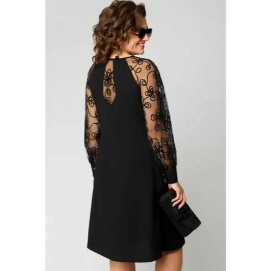 Lena | Damen Elegantes Spitzenärmel Knielanges Formal Dress A-Linie