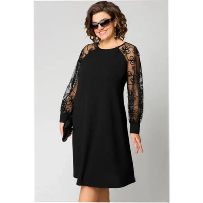 Lena | Damen Elegantes Spitzenärmel Knielanges Formal Dress A-Linie