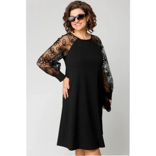 Lena | Damen Elegantes Spitzenärmel Knielanges Formal Dress A-Linie