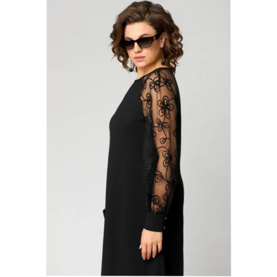 Lena | Damen Elegantes Spitzenärmel Knielanges Formal Dress A-Linie