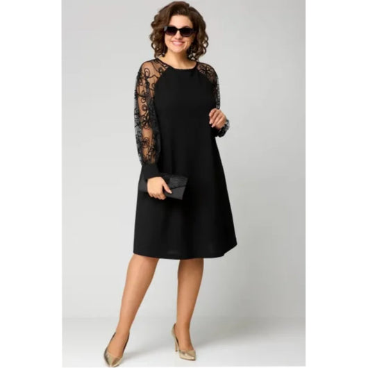 Lena | Damen Elegantes Spitzenärmel Knielanges Formal Dress A-Linie