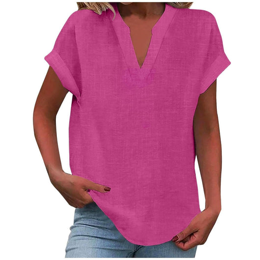Katharina | Damen Entspannte V-Ausschnitt Linen-Look Bluse