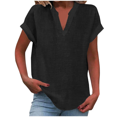 Katharina | Damen Entspannte V-Ausschnitt Linen-Look Bluse