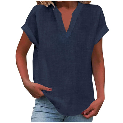Katharina | Damen Entspannte V-Ausschnitt Linen-Look Bluse