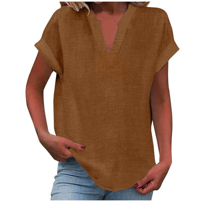 Katharina | Damen Entspannte V-Ausschnitt Linen-Look Bluse