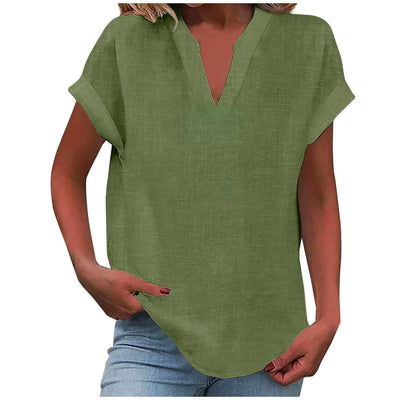 Katharina | Damen Entspannte V-Ausschnitt Linen-Look Bluse