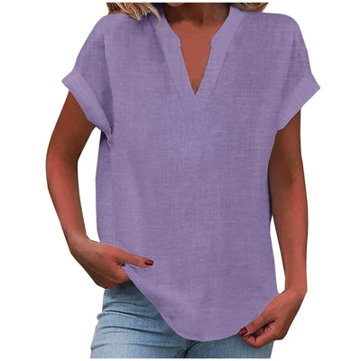 Katharina | Damen Entspannte V-Ausschnitt Linen-Look Bluse