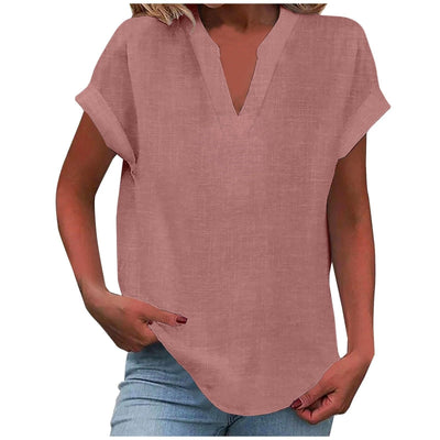 Katharina | Damen Entspannte V-Ausschnitt Linen-Look Bluse