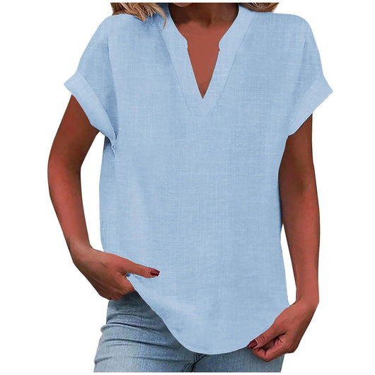 Katharina | Damen Entspannte V-Ausschnitt Linen-Look Bluse