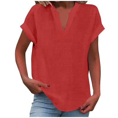 Katharina | Damen Entspannte V-Ausschnitt Linen-Look Bluse