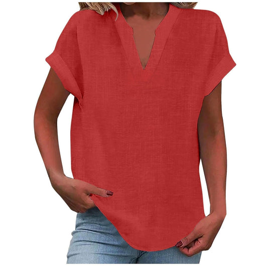 Katharina | Damen Entspannte V-Ausschnitt Linen-Look Bluse