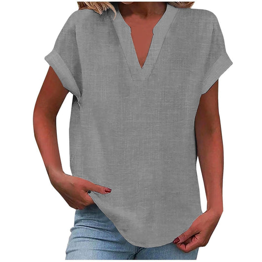 Katharina | Damen Entspannte V-Ausschnitt Linen-Look Bluse