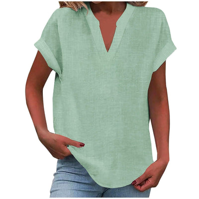 Katharina | Damen Entspannte V-Ausschnitt Linen-Look Bluse