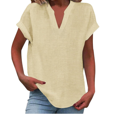 Katharina | Damen Entspannte V-Ausschnitt Linen-Look Bluse