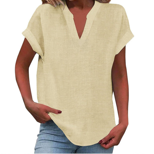 Katharina | Damen Entspannte V-Ausschnitt Linen-Look Bluse
