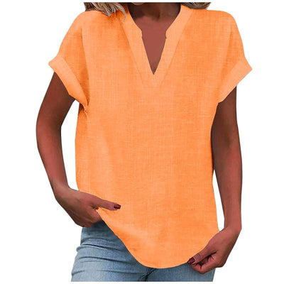 Katharina | Damen Entspannte V-Ausschnitt Linen-Look Bluse