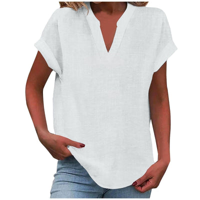 Katharina | Damen Entspannte V-Ausschnitt Linen-Look Bluse