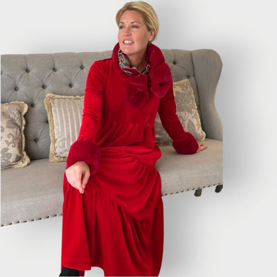 Emilia | Damen Festliche Kleider Samtkleid Langarm Gestufte Maxi