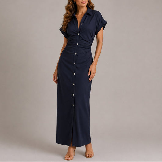 Sophie | Damen Figurbetontes Maxi-Hemdblusenkleid für Herbst-Hochzeitsgäste