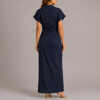 Sophie | Damen Figurbetontes Maxi-Hemdblusenkleid für Herbst-Hochzeitsgäste