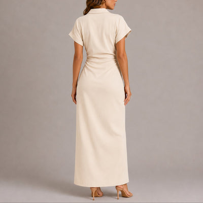 Sophie | Damen Figurbetontes Maxi-Hemdblusenkleid für Herbst-Hochzeitsgäste