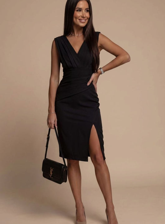Johanna | Damen Figurbetontes Ärmelloses Cocktailkleid V-Ausschnitt Seitenschlitz