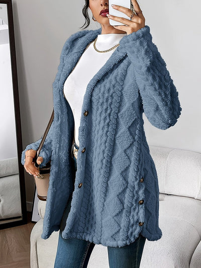 Annika | Damen Flauschiger Kapuzen-Cardigan Oversized Geknöpft