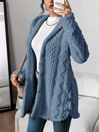 Annika | Damen Flauschiger Kapuzen-Cardigan Oversized Geknöpft