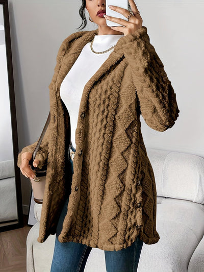 Annika | Damen Flauschiger Kapuzen-Cardigan Oversized Geknöpft